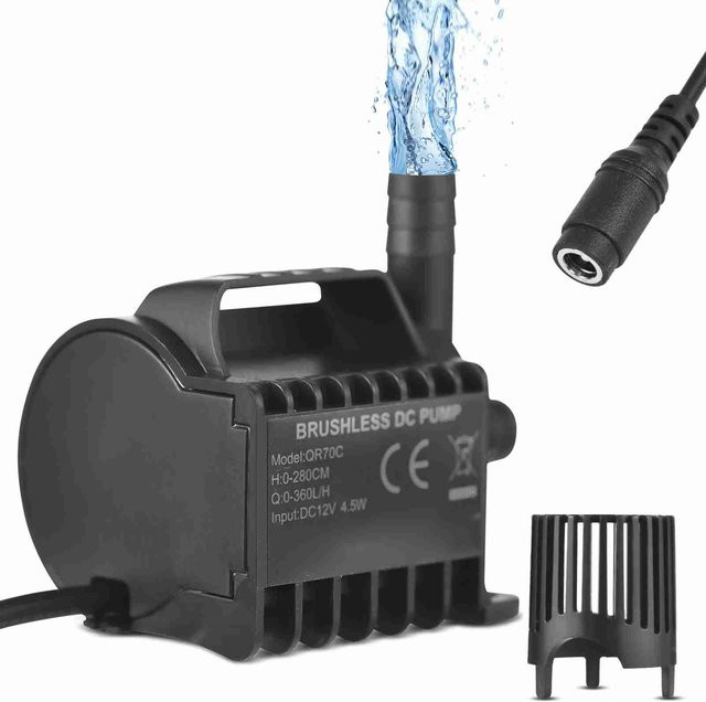 Elektrische 12V Tauchwasserpumpe mfySpace QR70C Schwarz mit 360L/H Förderleistung und 2,8m Förderhöhe - Bild 1