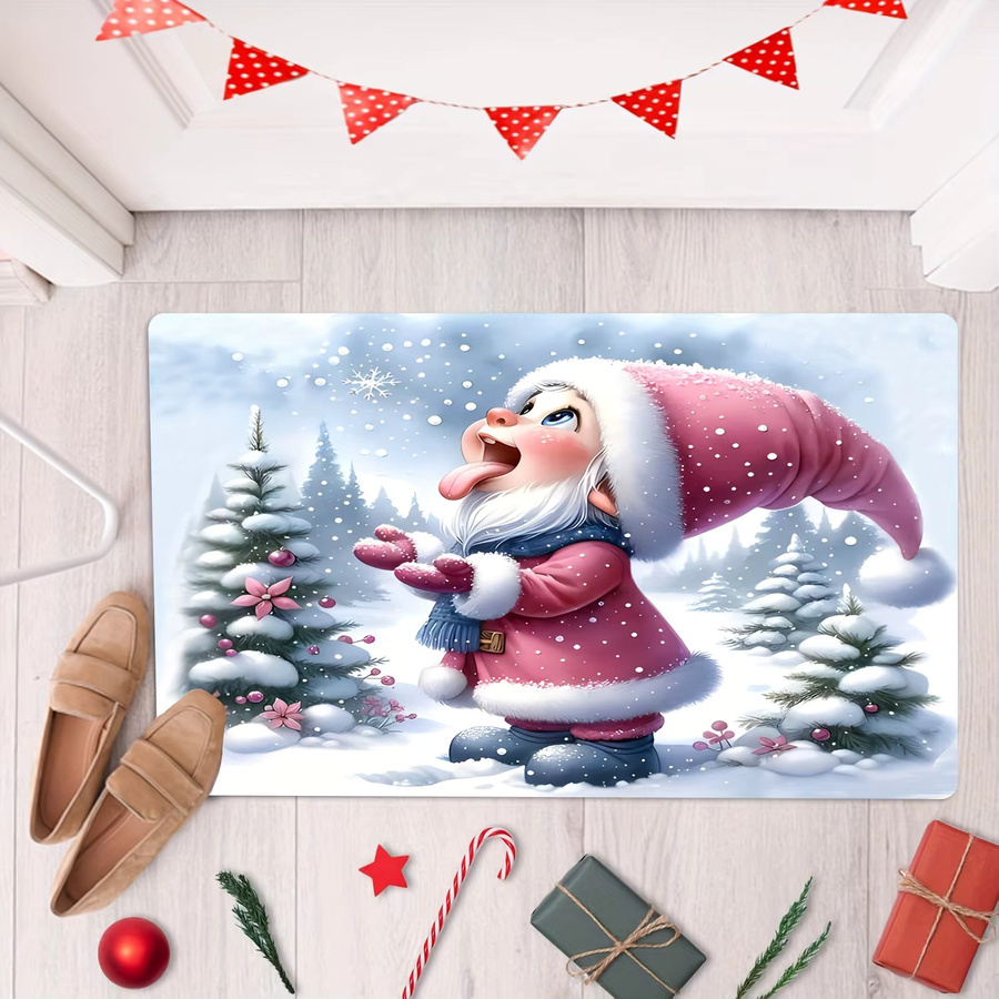 Rutschfeste VIKAMA Bodenmatte mit rosa Cartoon-Weihnachtsmann und Schneeszene für deine Heimdekoration - Bild 4