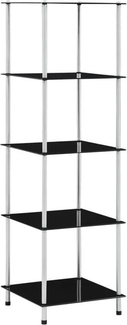 vidaXL Regal mit 5 Ablagen aus Hartglas und Edelstahl in Schwarz, B/T/H: 40 x 40 x 130 cm - Bild 1