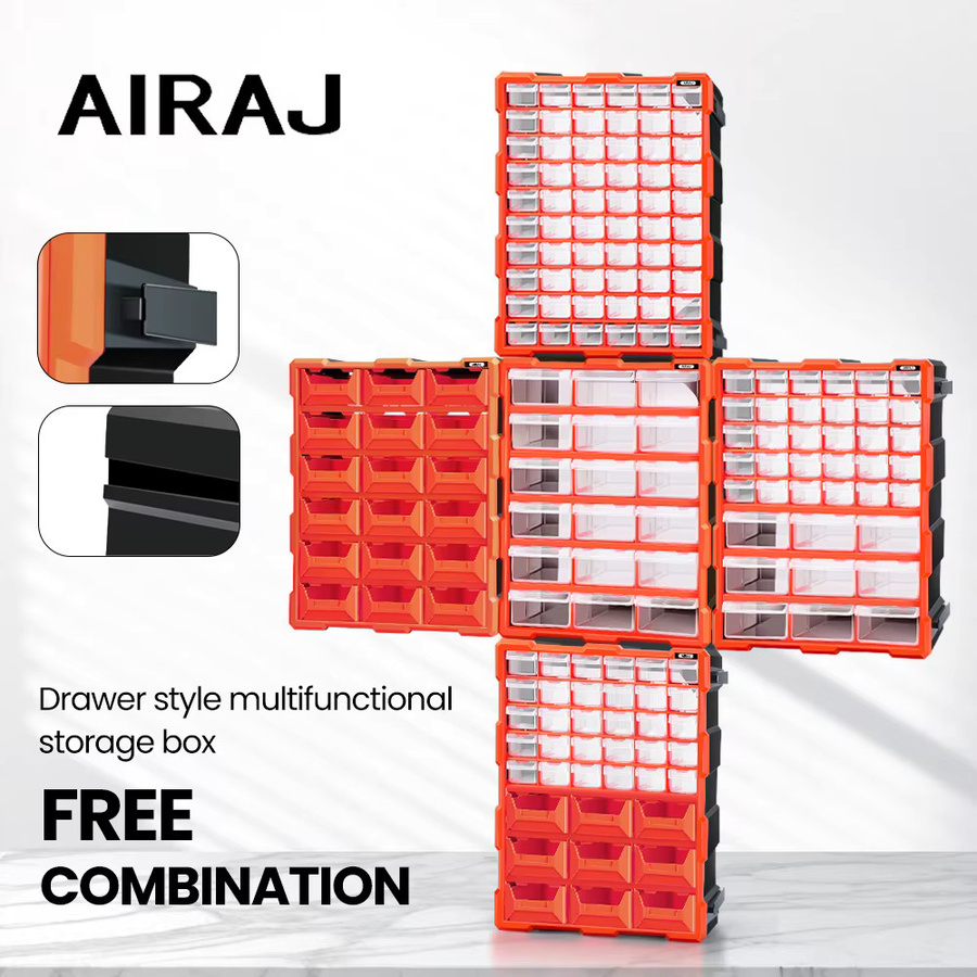 AIRAJ Multifunktions-Teilebox aus transparentem Kunststoff mit 18/39/60 Schubladen, spleißbare Aufbewahrungsbox für die Heimaufbewahrung, Breite: 38,1 cm - Bild 2