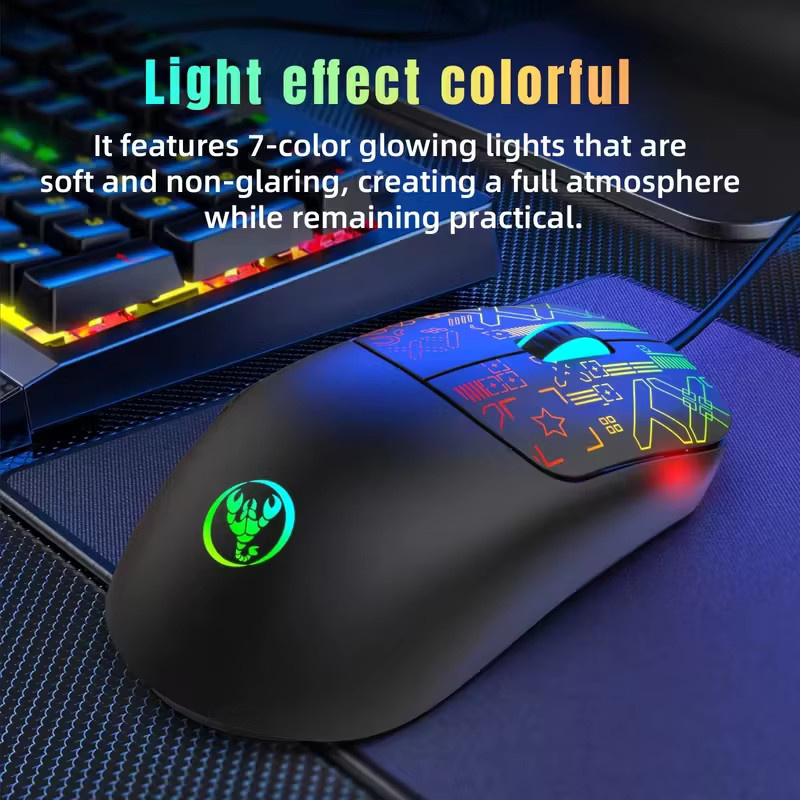 HXSJ RGB Gaming Tastatur und Maus Set, kabelgebunden, 68 Tasten, Hintergrundbeleuchtung, Schwarz/Multicolor - Bild 2