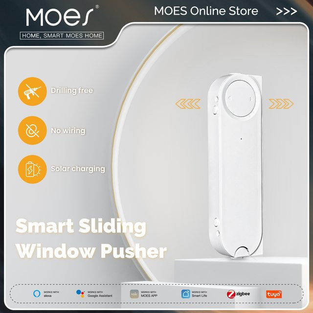 Moes Tuya Zigbee Smart Schiebefenster Automatischer Öffner und Schließer mit Solar-Ladefunktion, Farbe: Weiß, Kompatibel mit Alexa und Google Home - Bild 1