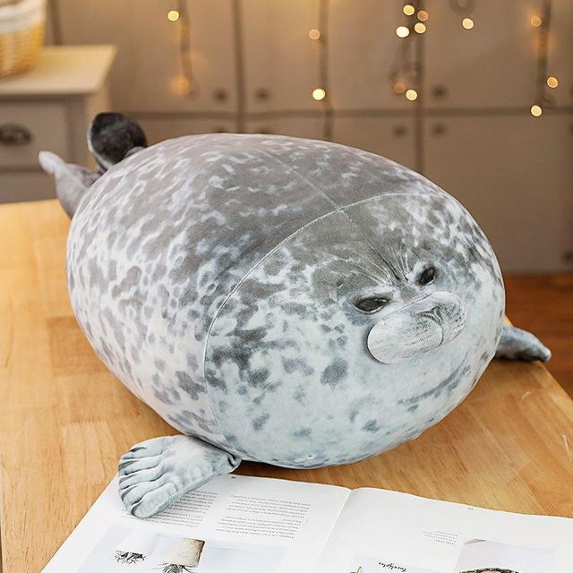 Bai Fen Bai Seehund Puppe Kissen, Plüschtier, Grau, Weiß, 40cm - Bild 1