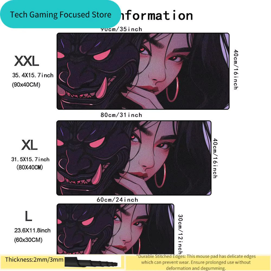 Potdemiel Gaming Mauspad Samurai-Geistermasken-Mädchen in Multicolour, XXL Schreibtischunterlage für PC und Laptop - Bild 2
