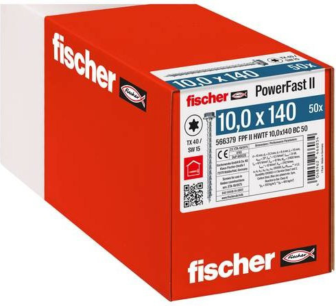 Fischer PowerFast II Sechskant-Holzschraube, Farbe: Silber, Material: Stahl galvanisch verzinkt, Durchmesser: 10 mm, Länge: 140 mm, 50 Stück - Bild 1