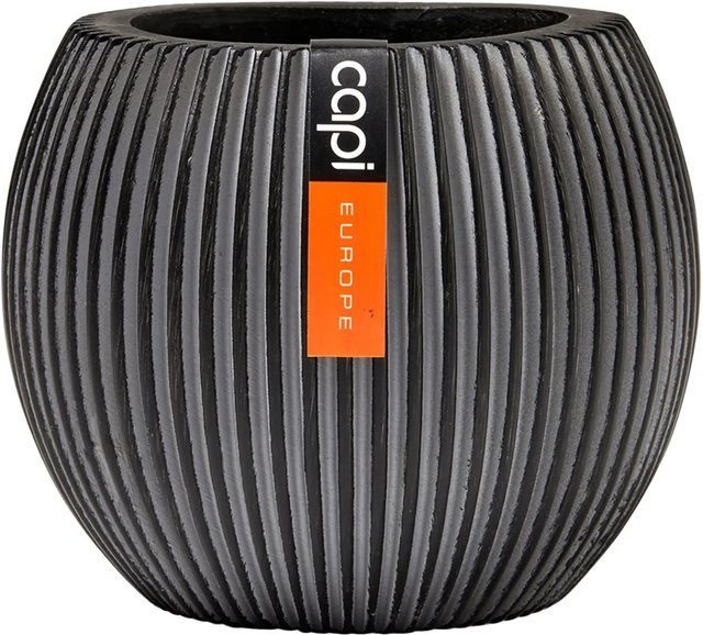 Capi Pflanztopf Groove Kugel Schwarz B: 22 cm, H: 18 cm - Bild 1