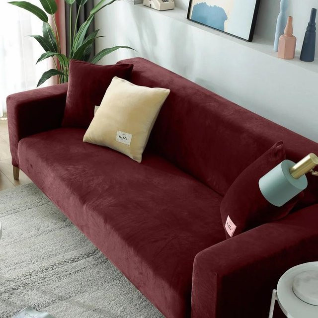 BC-Warm Home Elastischer Sofabezug aus Samt in Rot für Ecksofas und L-förmige Couches, Breite: 235-300 cm - Bild 1