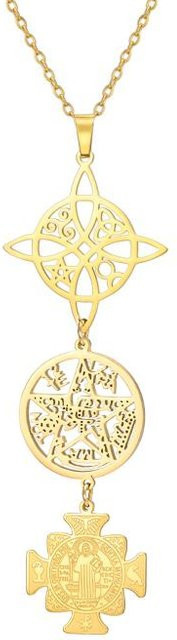 Rui Di Anhänger Halskette, Heiliger St. Christophorus Hexenknoten Kreuz, Edelstahl, Damen - Bild 1