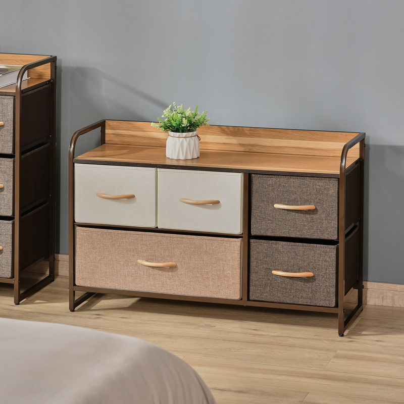 HOMCOM Kommode Aufbewahrungsschrank mit 5 Schubladen aus Stoff in Braun und Beige, B/T/H: 87,5 x 29 x 58 cm - Bild 2