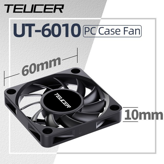 Teucer UT-6010 Computer-PC-CPU-Gehäuselüfter in Schwarz, 6 cm, DC 12 V, 3-polig, mit hydraulischem Lager und 3500 U/min - Bild 1