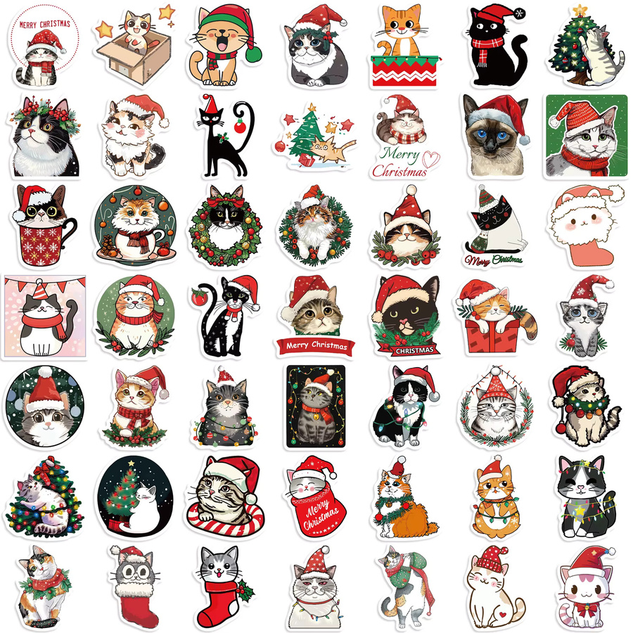 Kawaii Cartoon Weihnachten Katze Aufkleber, 50-teiliges Set, multicolor - Bild 3