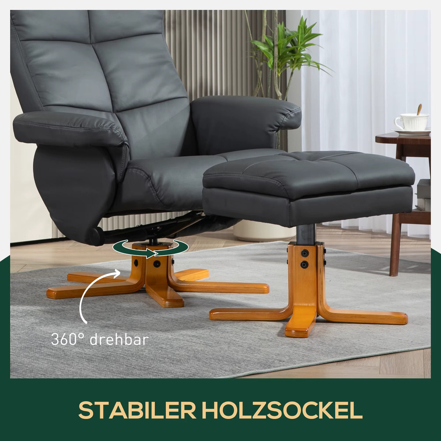 HOMCOM Relaxsessel mit Hocker, 360 Grad drehbarer Fernsehsessel mit Liegefunktion aus Kunstleder für Wohnzimmer und Schlafzimmer, Dunkelgrau, Braun, Cremeweiß - Bild 7