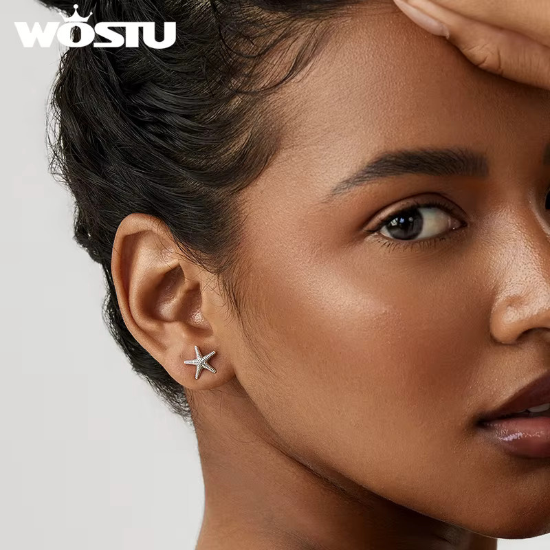 WOSTU Seestern-Ohrstecker, 14K vergoldet, 925 Silber, Damen - Bild 2
