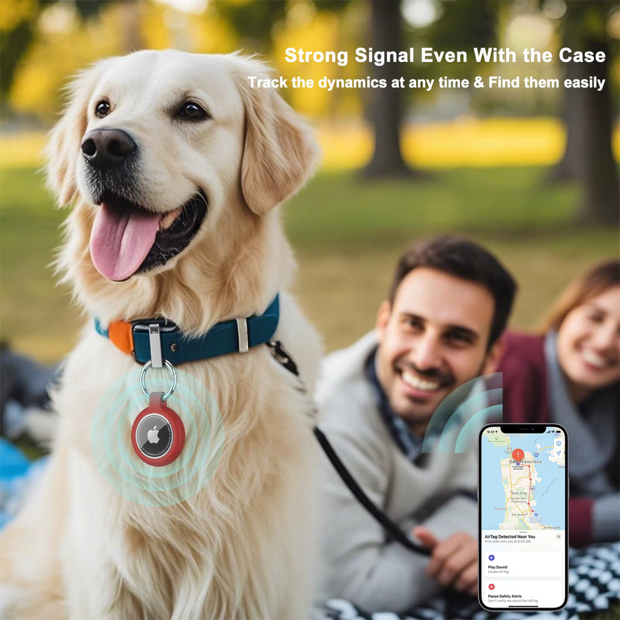 IEOVIEE Wasserdichte TPU Schutzhülle für Apple AirTag in Orange als Anti-Verlust-Schlüsselanhänger und Tracker-Hülle für Hunde- und Katzenhalsbänder - Bild 4