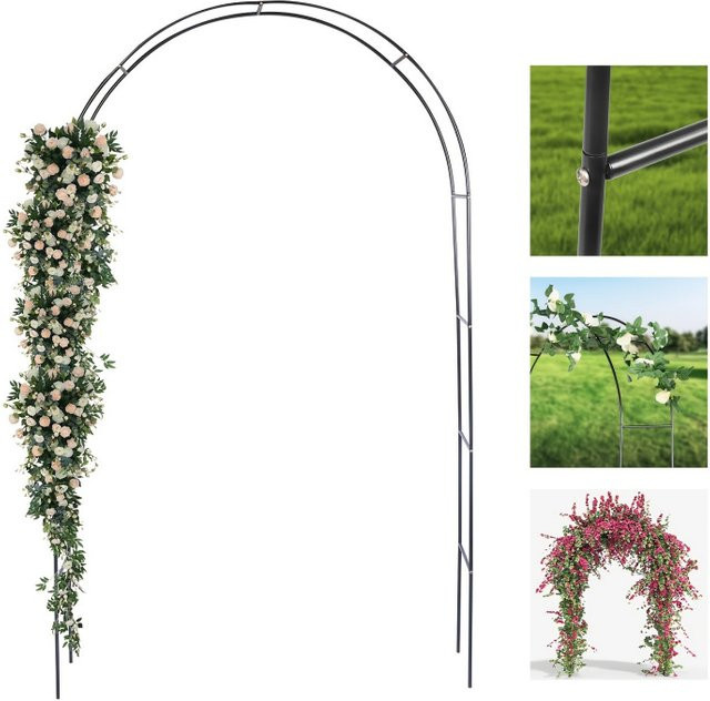 Metallischer Blumenbogen in Schwarz als freistehendes Klettergitter für Hochzeitsdekoration und Garten, H: 240 cm, B: 140 cm, T: 38 cm - Bild 1