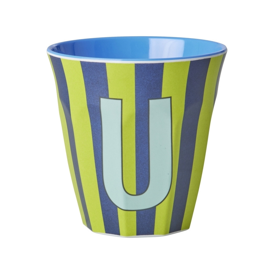 Rice Melamin Becher Buchstabe U mit Streifen in Blau, 250 ml - Bild 1