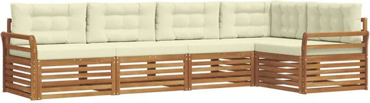 Vidaxl Outdoor-Sofagarnitur aus Akazien-Massivholz mit Kissen, 5-teiliges Loungemöbel-Set in Natur und Beige - Bild 1