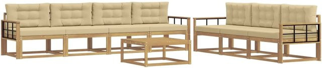 vidaXL Outdoor-Sofagarnitur aus Akazienholz mit Kissen in Weiß und Beige - Bild 1