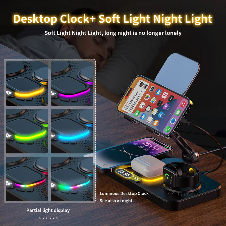 TIMESS 4-in-1 Kabellose Ladestation Schwarz: Faltbares multifunktionales magnetisches Schnellladegerät für iPhone 16, 15, iPad, iWatch und AirPods - Bild 5