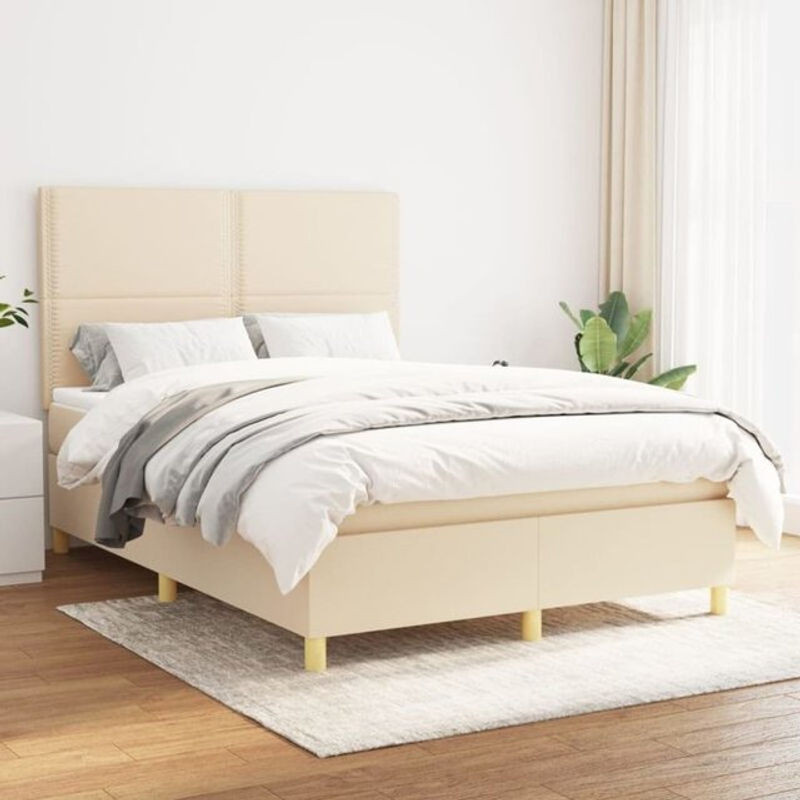 vidaxl Boxspringbett mit Matratze aus Stoff in Beige, B/T/H: 140 x 190 cm - Bild 1