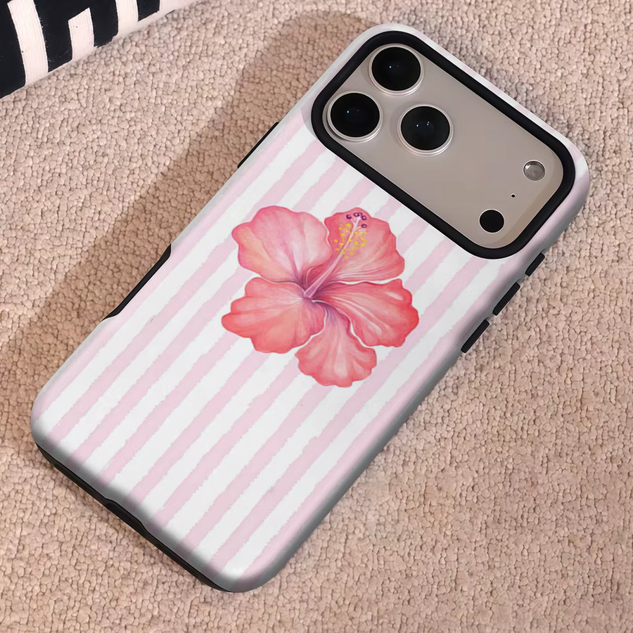 Potdemiel iPhone Hülle mit rosa gestreiftem Hibiskus-Design, robuste doppelschichtige magnetische Handyhülle für iPhone 17 16 15 14 13 Pro Max Plus - Bild 4