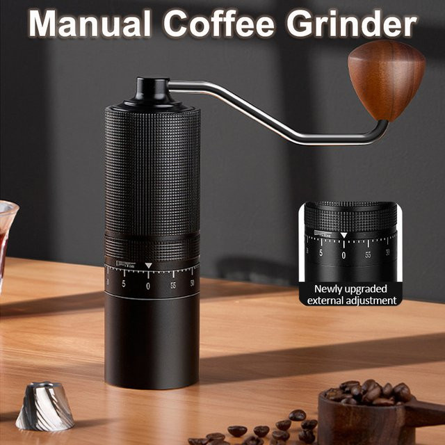 XMSJ Espresso-Bohnenmühle mit manuellem Mahlwerk und extern einstellbarer Handkurbel in Schwarz - Bild 1