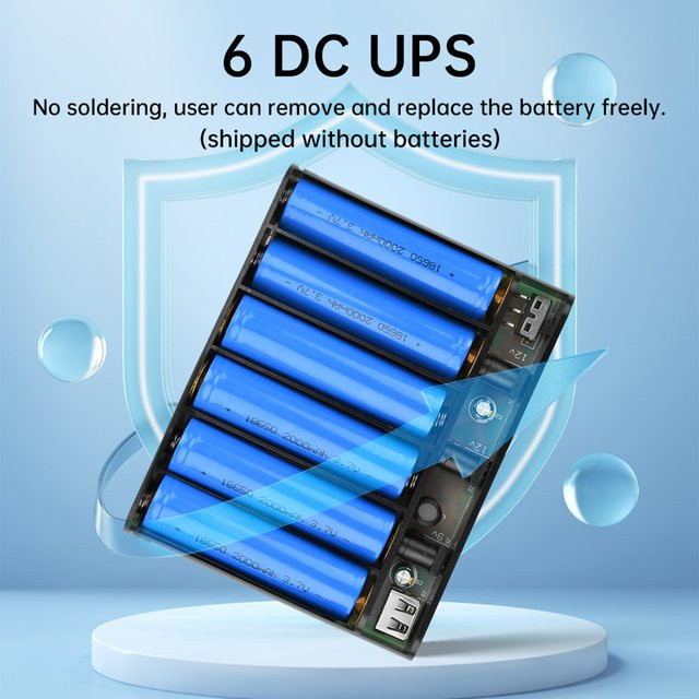 diymore DC-USV-Stromversorgung DIY-Powerbank-Box in Weiß mit 6 x 18650 Batterien für Router, Handy und Modem (5 V, 9 V, 12 V) - Bild 1