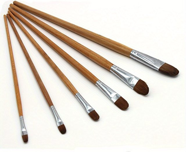 Jowoart 6er Set Aquarellpinsel mit Wieselhaar und langer Stange für Gouache und Malerei in Braun - Bild 1