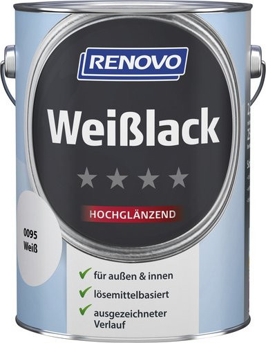 RENOVO Weißlack für Holz, hochglänzend, wetterfest und lebensmittelecht, Weiß, 11,0 l - Bild 1