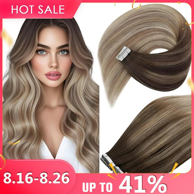 VeSunny Tape-in-Haarverlängerungen, Echthaar, Balayage, Skin Weft, gerade - Bild 1