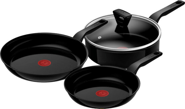 Tefal Renew Keramikbratpfannenset in Black bestehend aus zwei Bratpfannen mit Durchmesser 24 cm und 28 cm sowie einer Schmorpfanne mit Durchmesser 24 cm inklusive Deckel - Bild 1