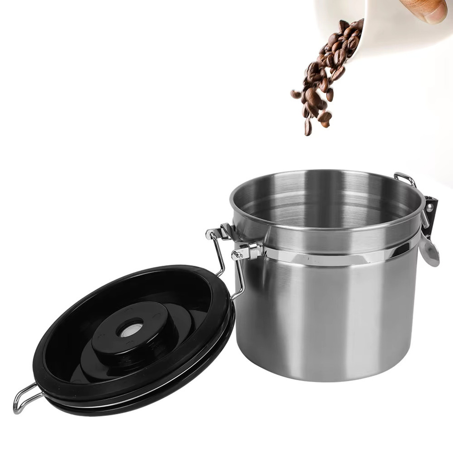 Luftdichter Kaffeebehälter aus Edelstahl in Silber mit CO2-Ventil zur Frischeerhaltung - Bild 2