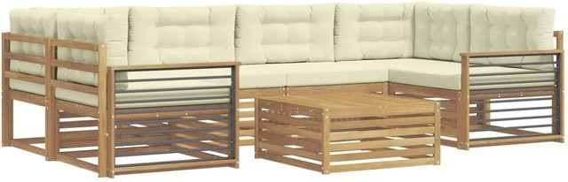vidaXL Outdoor-Sofagarnitur in L-Form aus Akazienholz mit 7 Kissen in Weiß und Beige - Bild 1