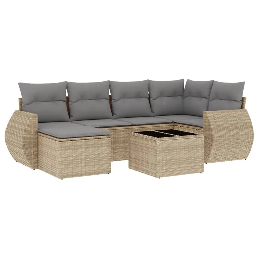 vidaXL 7-teilige Garten-Sofagarnitur in L-Form aus Poly-Rattan mit Kissen in Beige - Bild 2