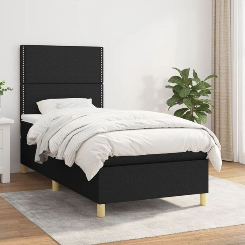 Vidaxl Boxspringbett mit Matratze in Schwarz aus Stoff und Holzwerkstoff B/T/H: 80 x 200 x 118 cm - Bild 1