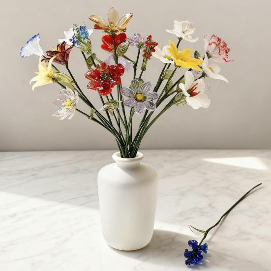 Handgefertigte mundgeblasene Glasblumendekoration von Full in Love House in Mehrfarbig mit Drahtstiel als Tischornament für Wohnzimmer und Büro - Bild 1