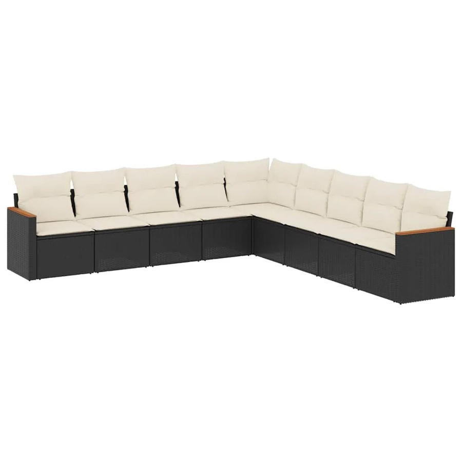 vidaXL 9-tlg. Garten-Sitzgruppe in L-Form aus Akazienholz und Polyrattan mit Kissen in Schwarz - Bild 2