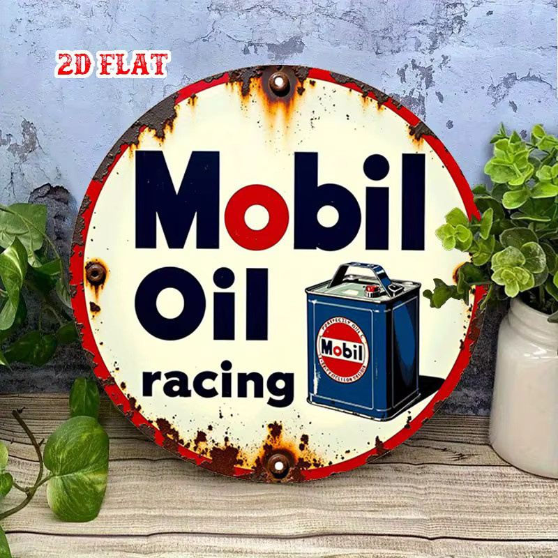 Potdemiel Vintage Mobil Oil Racing Metallschild rund im Industriestil, Durchmesser: 20 cm, Mehrfarbig - Bild 3