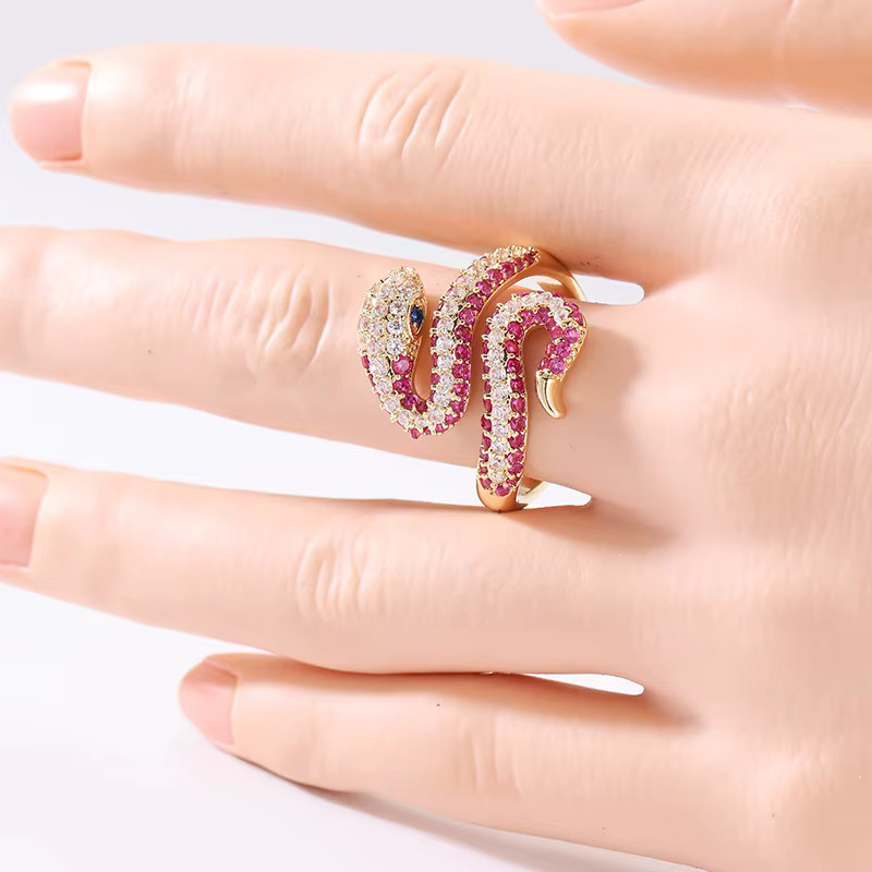 Schlangen-Damenring Messing, Gold, Zirkonia, Vintage - Bild 1