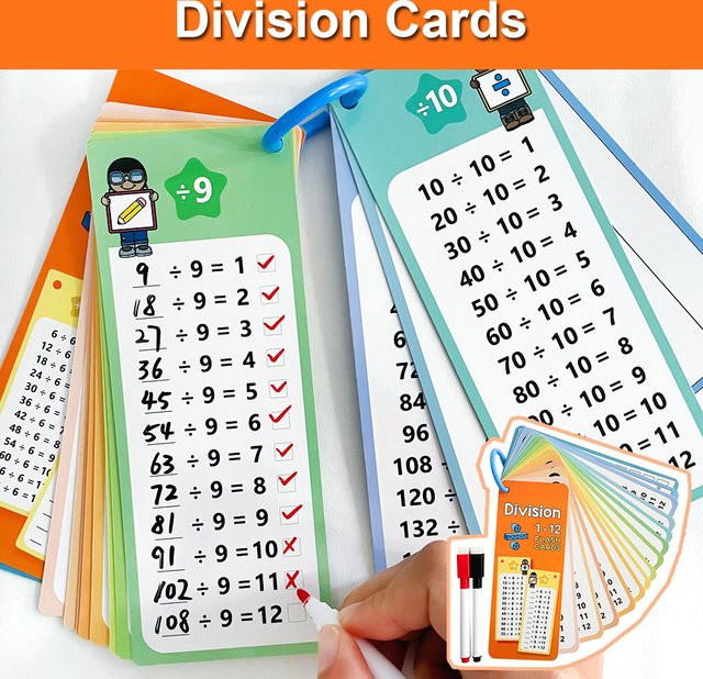 GSF Montessori Mathematik Lernwerkzeug Division Facts Charts und Division Table Cards in Mehrfarbig - Bild 1