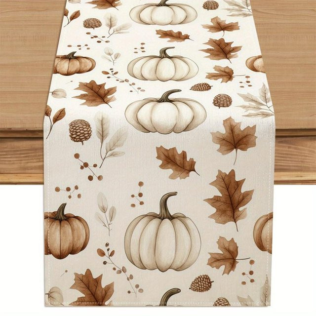 JMG Household Supplies Tischläufer mit Kürbis- und Kiefernzapfen-Motiv in Beige für Herbst und Thanksgiving, B/H: 150 x 33 cm - Bild 1