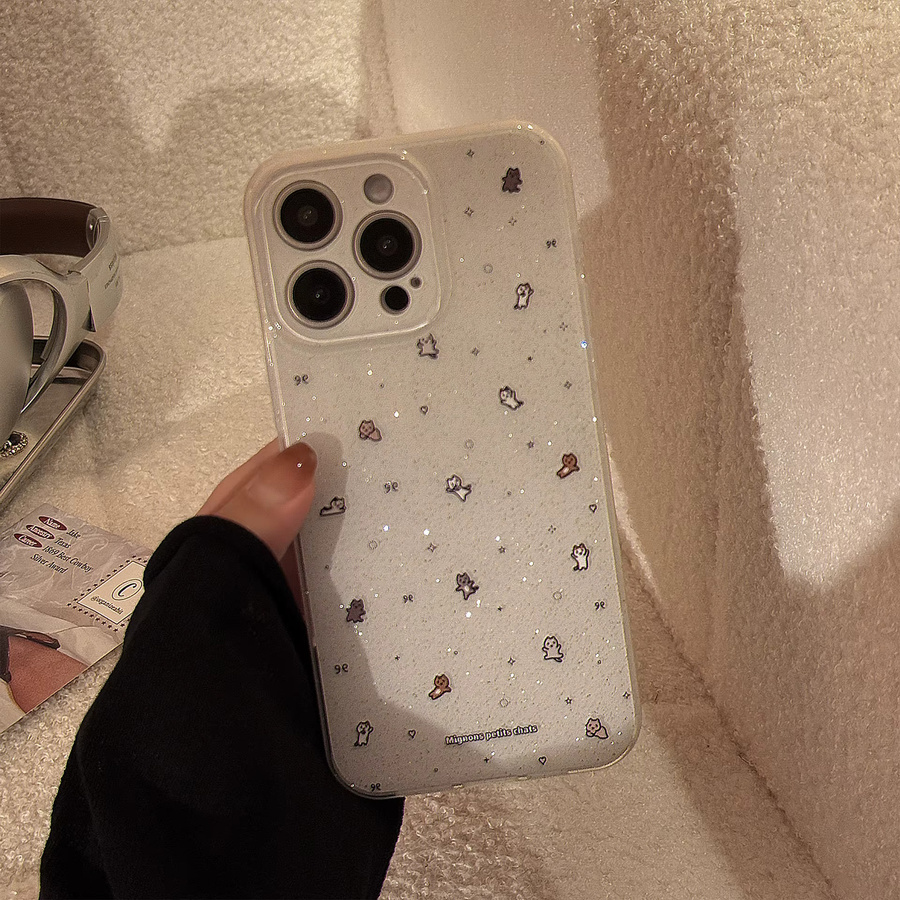 MUQGEW Koreanische Cartoon Mini-Kätzchen Handyhülle mit Glitzer für iPhone 17, 16e, 15, 14, 13, 12, Pro Max, 11 – Stoßfeste weiche Schutzhülle - Bild 2