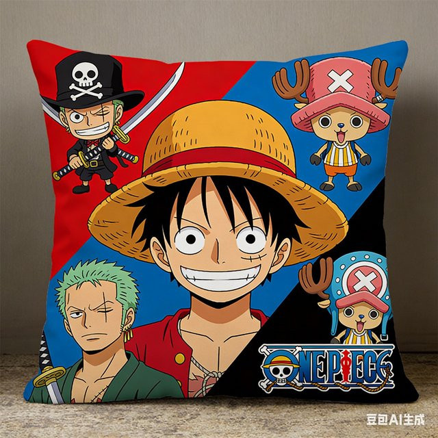 Bandai One Piece Chibi-Muster Kissenbezug, quadratischer dekorativer Kissenbezug in Multicolour - Bild 1