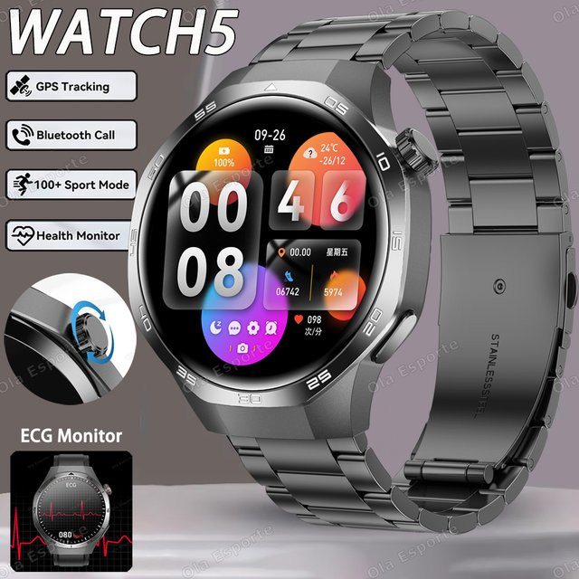 Ola Esporte Smartwatch, Herren, Schwarz, Edelstahl, GPS, NFC, Wasserdicht - Bild 1