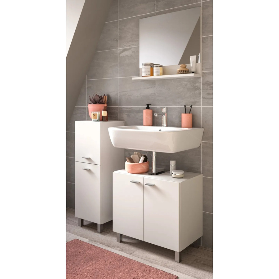 Inn.Furn Badmöbel-Set Lowell 3-teilig Weiß modern mit Waschtischunterschrank, Spiegelschrank und Seitenschrank, B/T/H: 102 x 33 x 186 cm - Bild 2