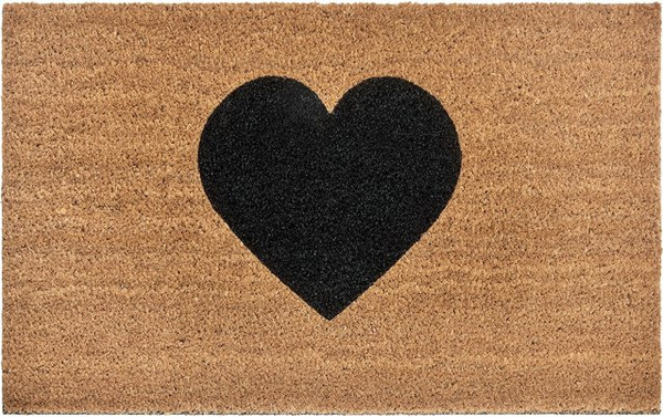 NYVI Fußmatte aus Kokos mit Herz-Motiv, rutschfest und wetterfest, Farbe: Schwarz/Braun, B x T: 45 x 75 cm