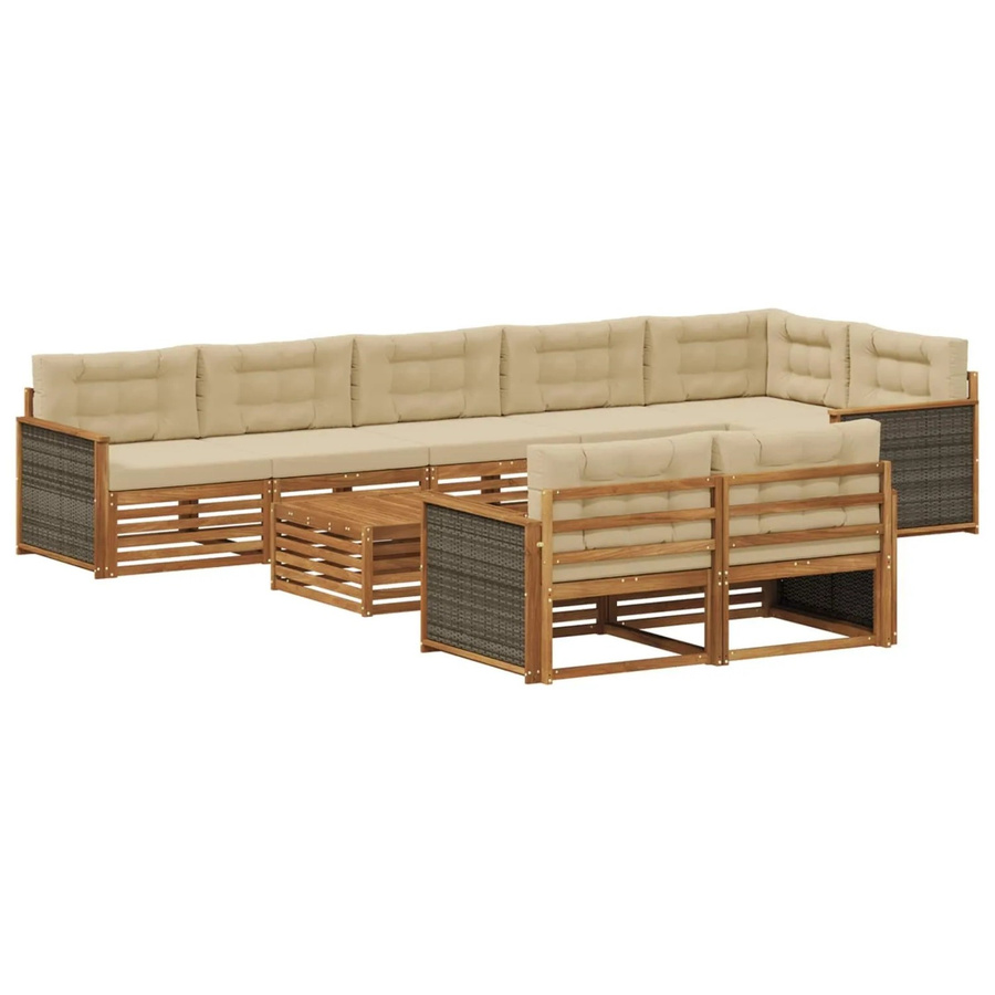 vidaXL Outdoor-Sofagarnitur aus Akazienholz mit 9 Kissen in Natur-Beige - Bild 2