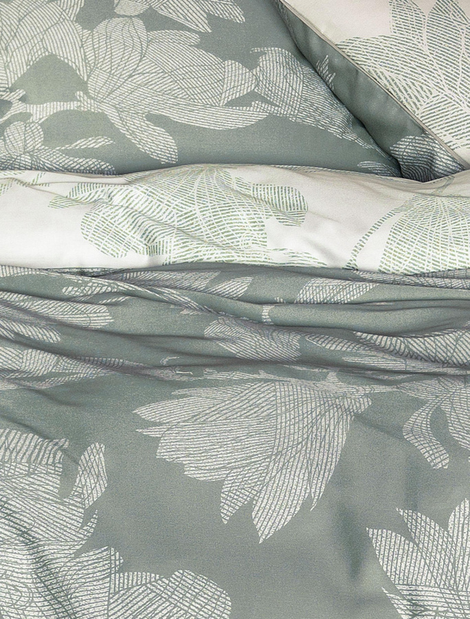 Irisette Glamour Mako-Satin Bettwäsche Wende Blüten Salbei Natur, B/H: 155 x 220 cm mit Kissenbezug 80 x 80 cm - Bild 1
