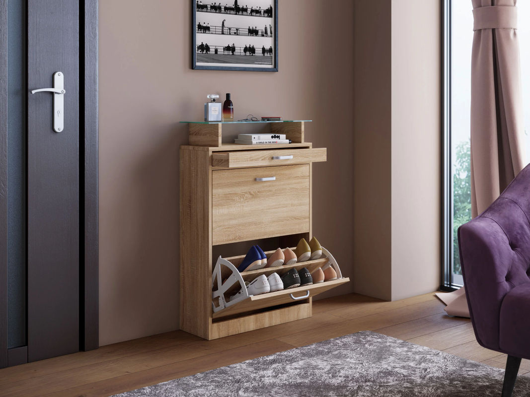 VCM Schuhschrank Sipos in Sonoma-Eiche mit Klappfächern und Schubladen, Braun, B/T/H: 91 x 22 x 59 cm - Bild 3