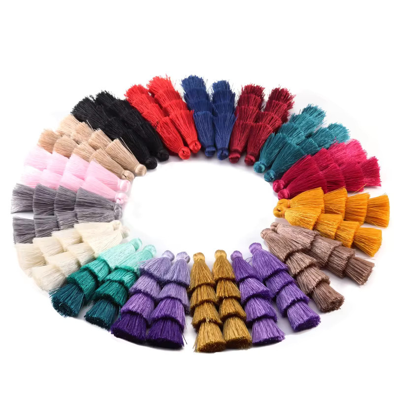 4 Stück Polyester-Seidenquasten in Blau und Multicolour, 4-lagige Charm-Quasten mit 80 mm Durchmesser für deine DIY-Bastelarbeiten, Vorhangdekoration, Taschen, Kleidung und Ohrring-Accessoires - Bild 5